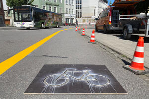 Bild vergr&ouml;&szlig;ern: Der Pop-up-Radweg in der Donaustra&szlig;e