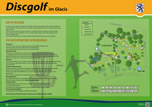 Bild vergr&ouml;&szlig;ern: Informationstafel Discgolf Parcours im Glacis