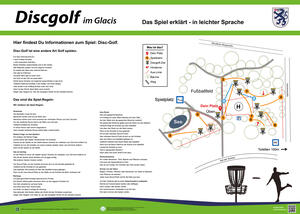 Bild vergr&ouml;&szlig;ern: Informationstafel Discgolf Parcours im Glacis in Leichter Sprache